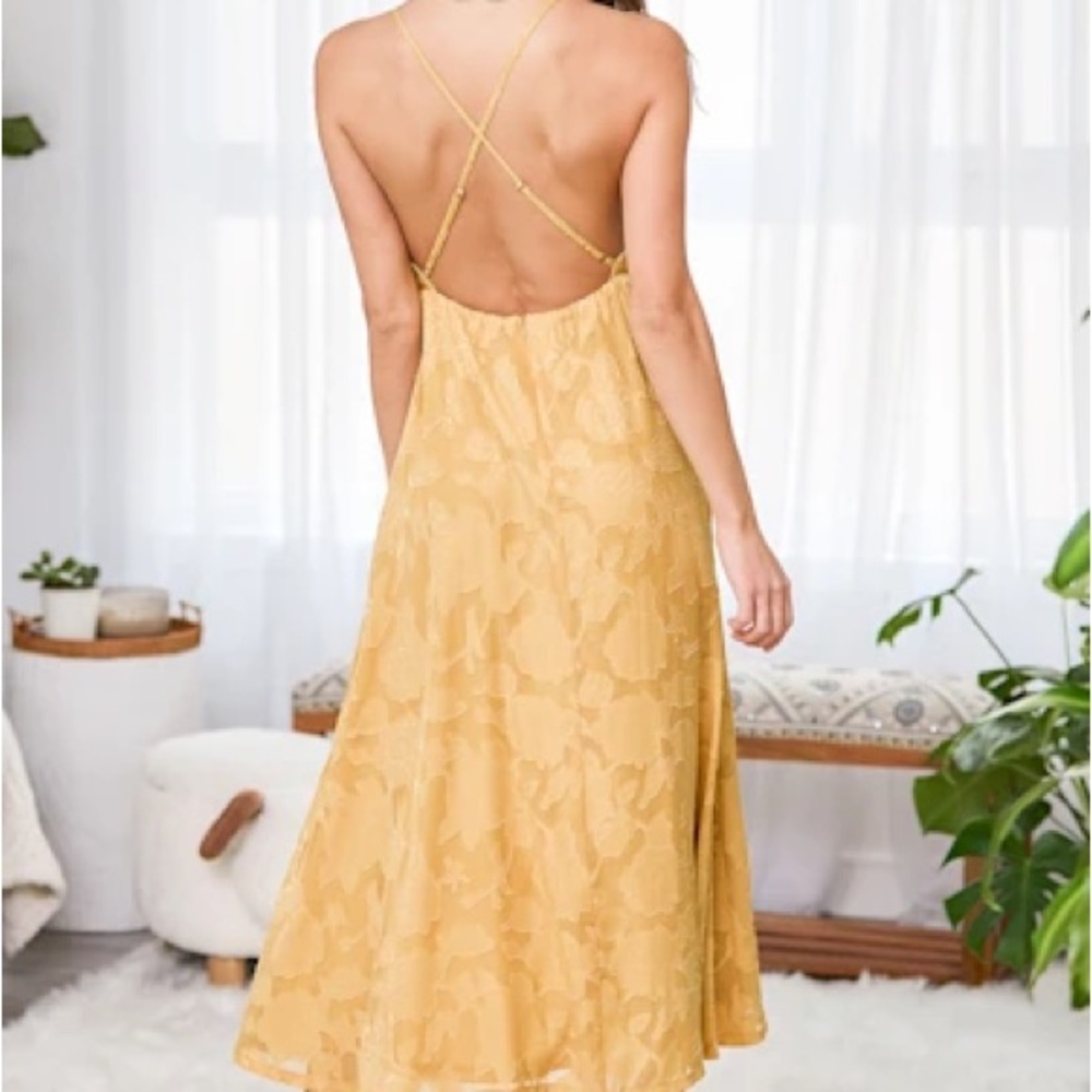 Lulus Philosophy of‎ Beauty Mustard Yellow Burnout Floral Midi Dress Size XS - Picture 3 of 13